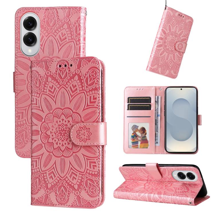 Custodia per telefono in pelle con stampa girasole in rilievo, For Galaxy S26 5G, For Galaxy S25 Edge 5G, For Galaxy S25 5G, For Galaxy S25+ 5G