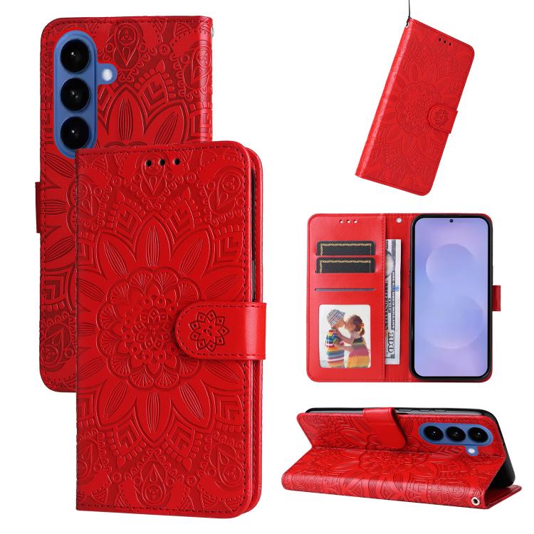 Custodia per telefono in pelle con stampa girasole in rilievo, For Galaxy S26 5G, For Galaxy S25 Edge 5G, For Galaxy S25 5G, For Galaxy S25+ 5G