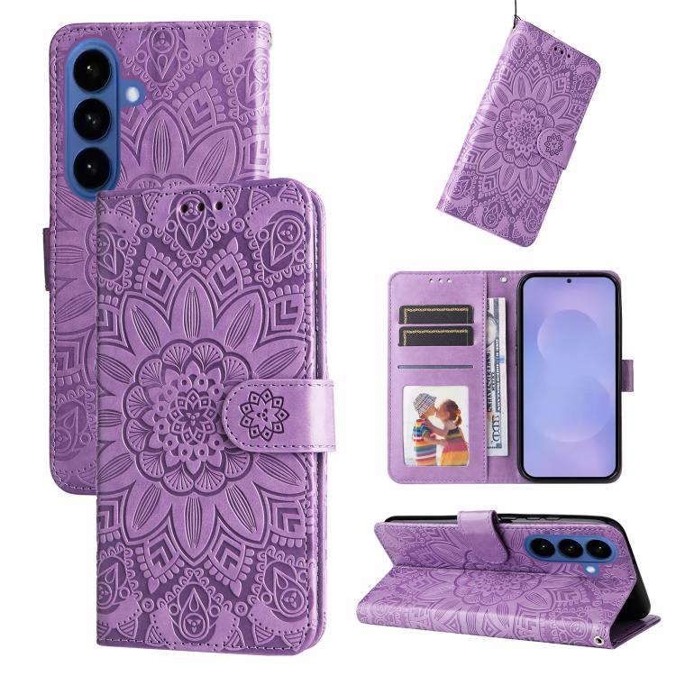 Custodia per telefono in pelle con stampa girasole in rilievo, For Galaxy S26 5G, For Galaxy S25 Edge 5G, For Galaxy S25 5G, For Galaxy S25+ 5G