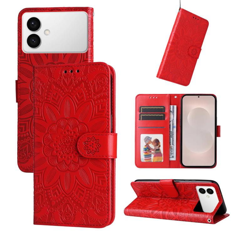 Custodia per telefono in pelle con stampa girasole in rilievo, For Galaxy S26 FE 5G, For Galaxy S26+ 5G, For Galaxy S26 Edge 5G, For Galaxy S26 Ultra 5G