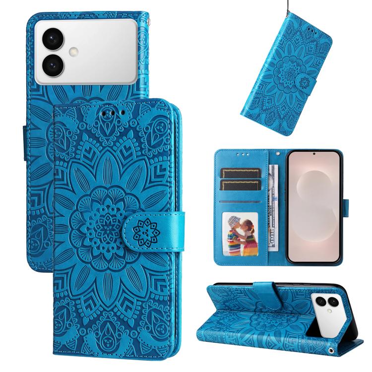 Custodia per telefono in pelle con stampa girasole in rilievo, For Galaxy S26 FE 5G, For Galaxy S26+ 5G, For Galaxy S26 Edge 5G, For Galaxy S26 Ultra 5G