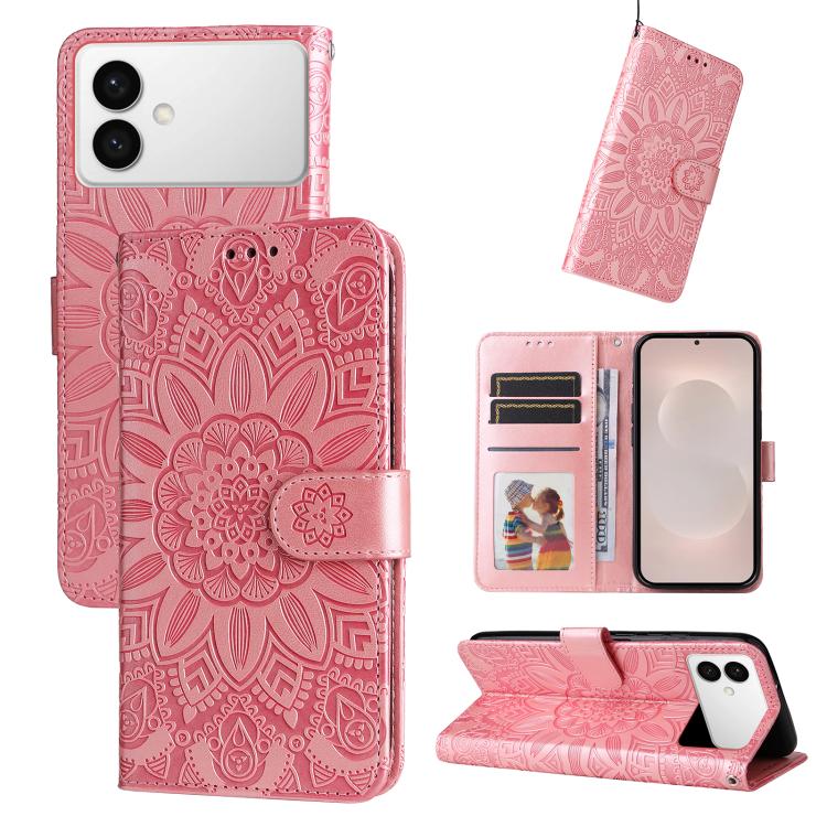 Custodia per telefono in pelle con stampa girasole in rilievo, For Galaxy S26 FE 5G, For Galaxy S26+ 5G, For Galaxy S26 Edge 5G, For Galaxy S26 Ultra 5G