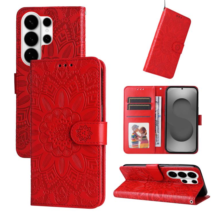 Custodia per telefono in pelle con stampa girasole in rilievo, For Galaxy S26 FE 5G, For Galaxy S26+ 5G, For Galaxy S26 Edge 5G, For Galaxy S26 Ultra 5G