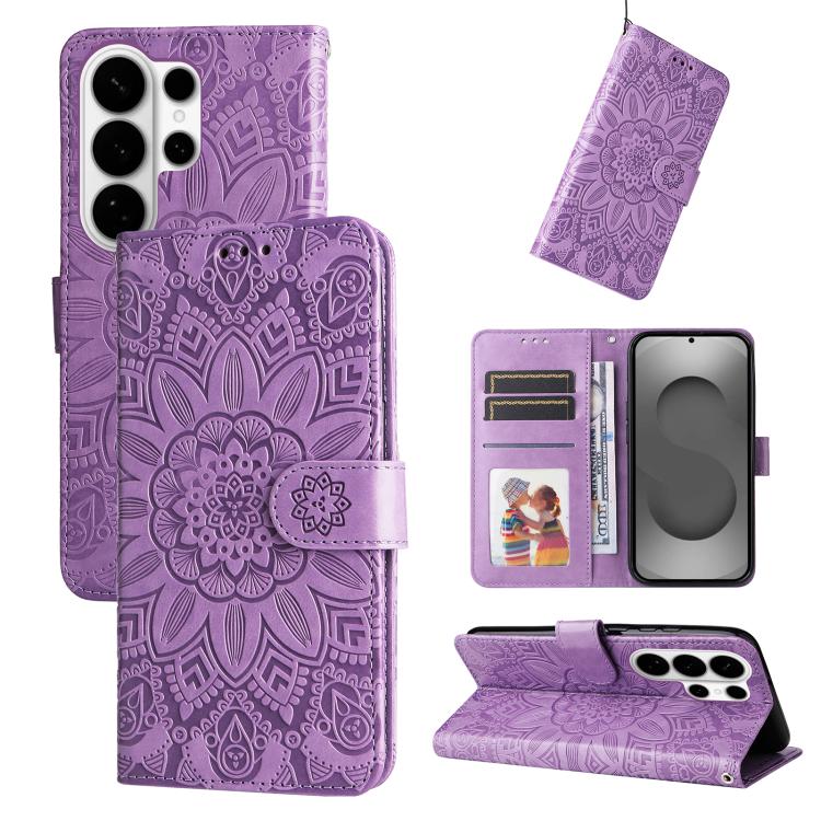 Custodia per telefono in pelle con stampa girasole in rilievo, For Galaxy S26 FE 5G, For Galaxy S26+ 5G, For Galaxy S26 Edge 5G, For Galaxy S26 Ultra 5G