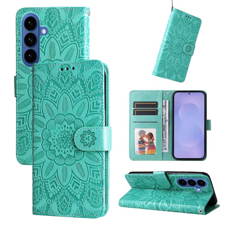Custodia per telefono in pelle con stampa girasole in rilievo, For Galaxy S26 FE 5G, For Galaxy S26+ 5G, For Galaxy S26 Edge 5G, For Galaxy S26 Ultra 5G