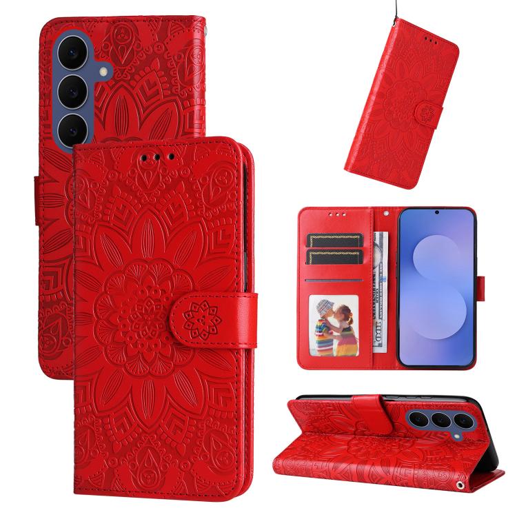 Custodia per telefono in pelle con stampa girasole in rilievo, For Galaxy S26 FE 5G, For Galaxy S26+ 5G, For Galaxy S26 Edge 5G, For Galaxy S26 Ultra 5G