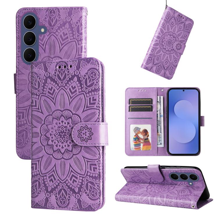 Custodia per telefono in pelle con stampa girasole in rilievo, For Galaxy S26 FE 5G, For Galaxy S26+ 5G, For Galaxy S26 Edge 5G, For Galaxy S26 Ultra 5G