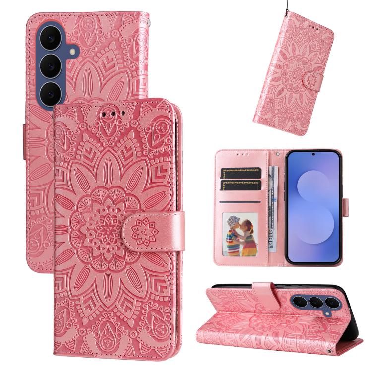 Custodia per telefono in pelle con stampa girasole in rilievo, For Galaxy S26 FE 5G, For Galaxy S26+ 5G, For Galaxy S26 Edge 5G, For Galaxy S26 Ultra 5G