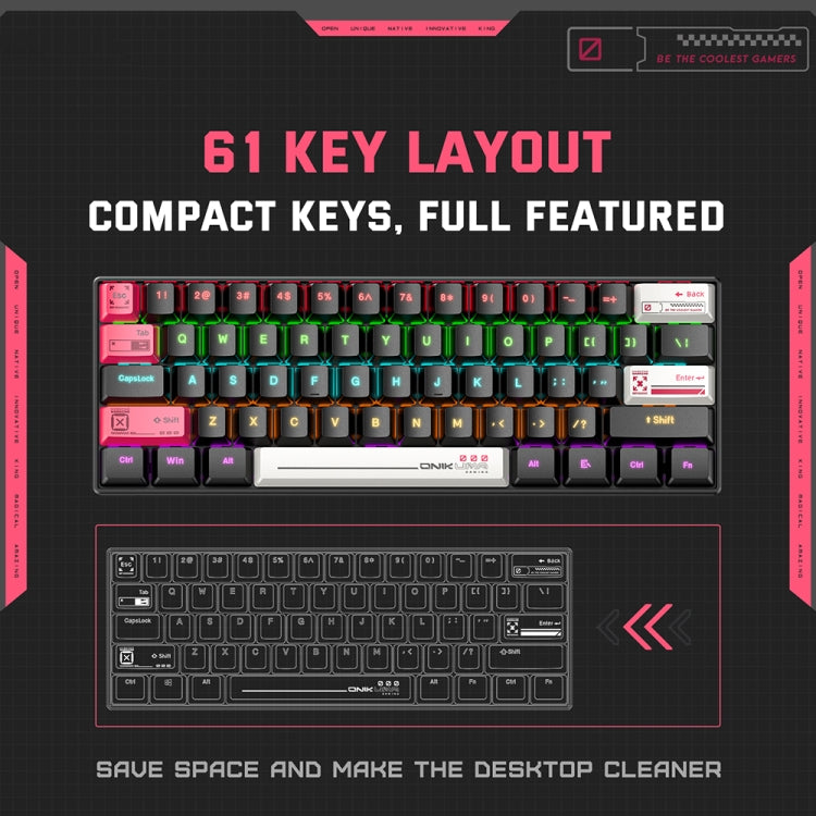 Tastiera meccanica da gioco cablata ONIKUMA G55 61 tasti RGB con illuminazione colorata, G55