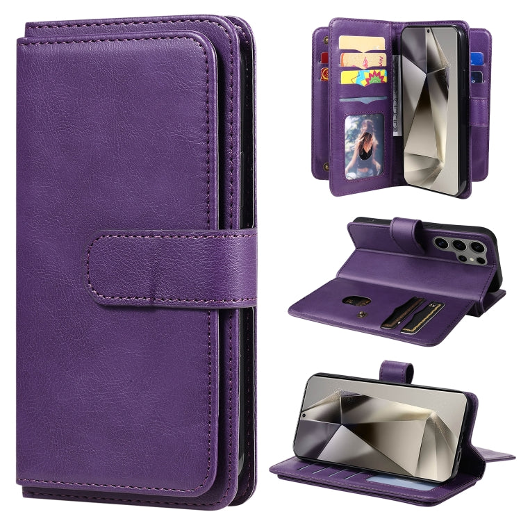 Portafoglio multifunzione con 10 scomparti per carte e custodia in pelle per telefono, For Galaxy S25 / S24 5G, For Galaxy S25+ / S24+ 5G, For Galaxy S25 Ultra 5G, For Galaxy S24 FE 5G