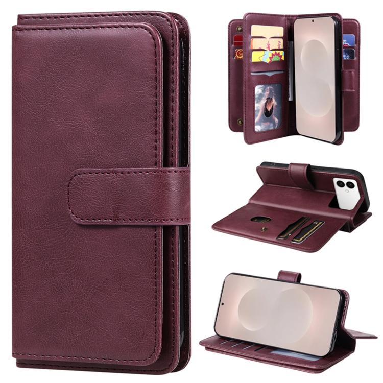 Portafoglio multifunzione con 10 scomparti per carte e custodia in pelle per telefono, For Galaxy S26 FE 5G, For Galaxy S26 Edge 5G, For Galaxy S26 Ultra 5G, For Galaxy S26 5G