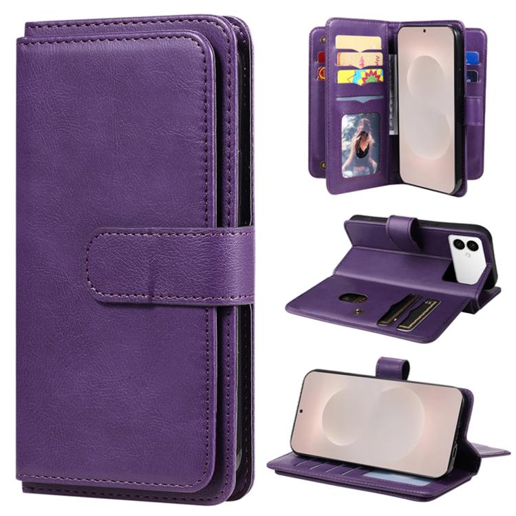 Portafoglio multifunzione con 10 scomparti per carte e custodia in pelle per telefono, For Galaxy S26 FE 5G, For Galaxy S26 Edge 5G, For Galaxy S26 Ultra 5G, For Galaxy S26 5G