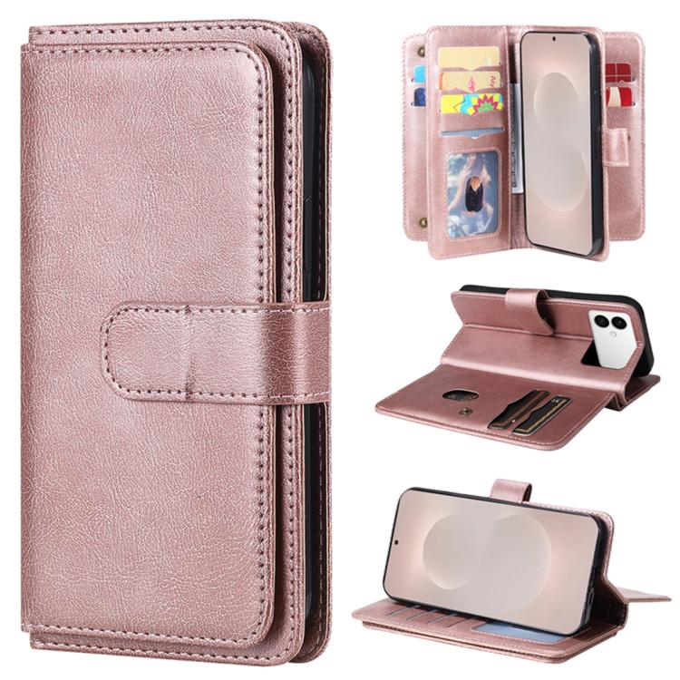 Portafoglio multifunzione con 10 scomparti per carte e custodia in pelle per telefono, For Galaxy S26 FE 5G, For Galaxy S26 Edge 5G, For Galaxy S26 Ultra 5G, For Galaxy S26 5G
