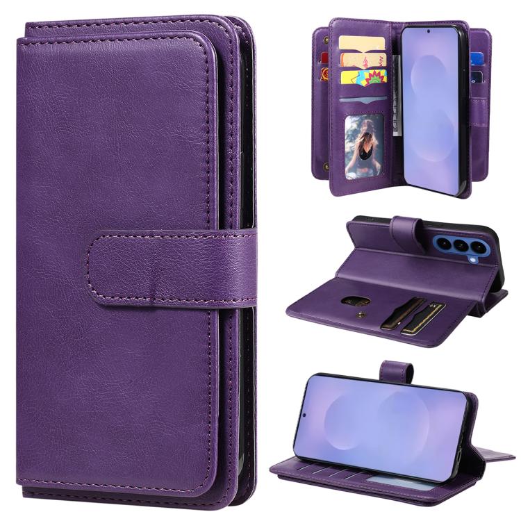 Portafoglio multifunzione con 10 scomparti per carte e custodia in pelle per telefono, For Galaxy S26 FE 5G, For Galaxy S26 Edge 5G, For Galaxy S26 Ultra 5G, For Galaxy S26 5G