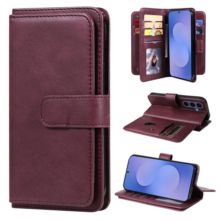 Portafoglio multifunzione con 10 scomparti per carte e custodia in pelle per telefono, For Galaxy S26 FE 5G, For Galaxy S26 Edge 5G, For Galaxy S26 Ultra 5G, For Galaxy S26 5G