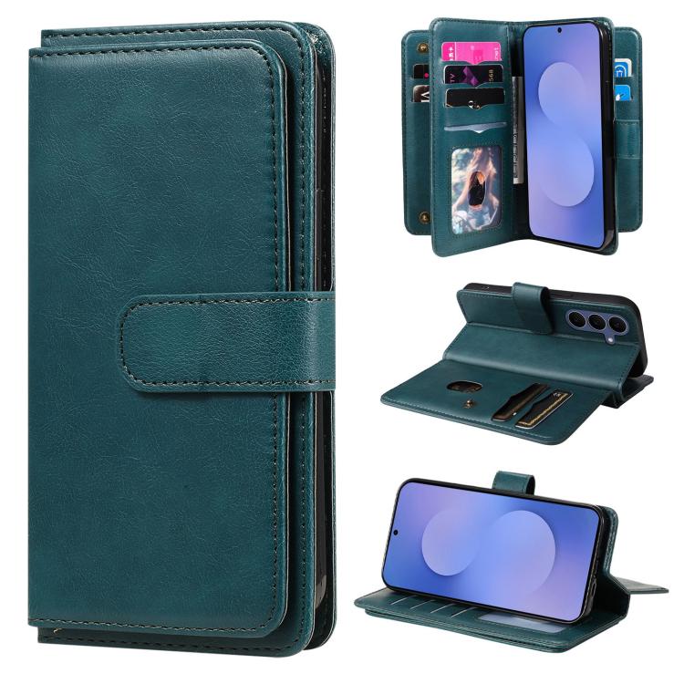 Portafoglio multifunzione con 10 scomparti per carte e custodia in pelle per telefono, For Galaxy S26 FE 5G, For Galaxy S26 Edge 5G, For Galaxy S26 Ultra 5G, For Galaxy S26 5G
