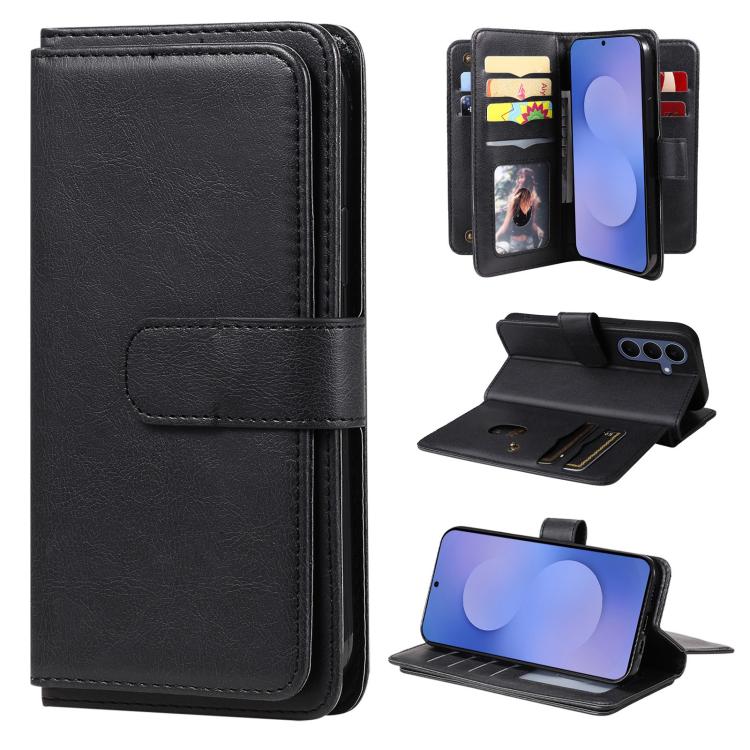 Portafoglio multifunzione con 10 scomparti per carte e custodia in pelle per telefono, For Galaxy S26 FE 5G, For Galaxy S26 Edge 5G, For Galaxy S26 Ultra 5G, For Galaxy S26 5G