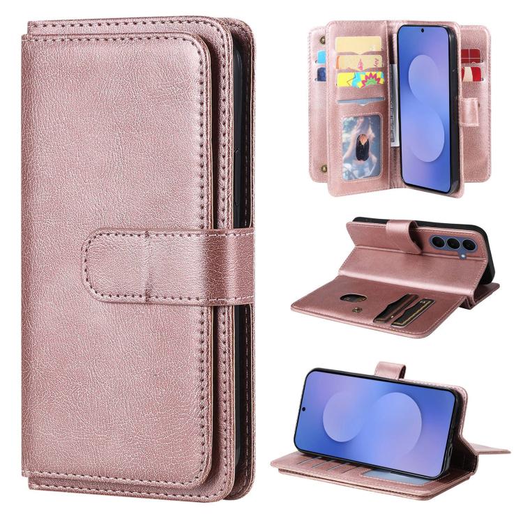 Portafoglio multifunzione con 10 scomparti per carte e custodia in pelle per telefono, For Galaxy S26 FE 5G, For Galaxy S26 Edge 5G, For Galaxy S26 Ultra 5G, For Galaxy S26 5G