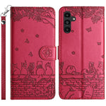 Custodia per telefono in pelle con motivo gatto in rilievo con cordino, For Samsung Galaxy S24 FE 5G