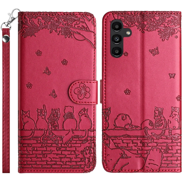 Custodia per telefono in pelle con motivo gatto in rilievo con cordino, For Samsung Galaxy S24 FE 5G