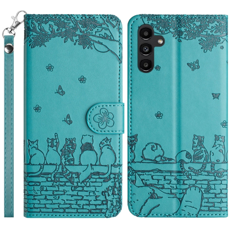 Custodia per telefono in pelle con motivo gatto in rilievo con cordino, For Samsung Galaxy S24 FE 5G