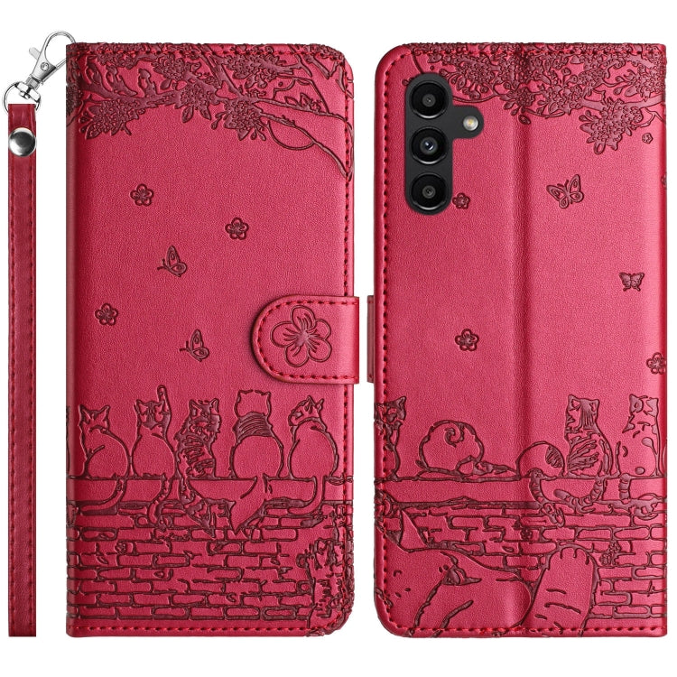 Custodia per telefono in pelle con motivo gatto in rilievo con cordino, For Samsung Galaxy S25 FE 5G, For Samsung Galaxy S25 5G, For Samsung Galaxy S25+ 5G, For Samsung Galaxy S25 Ultra 5G