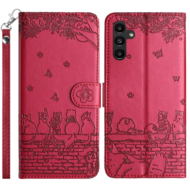 Custodia per telefono in pelle con motivo gatto in rilievo con cordino, For Samsung Galaxy S25 FE 5G, For Samsung Galaxy S25 5G, For Samsung Galaxy S25+ 5G, For Samsung Galaxy S25 Ultra 5G