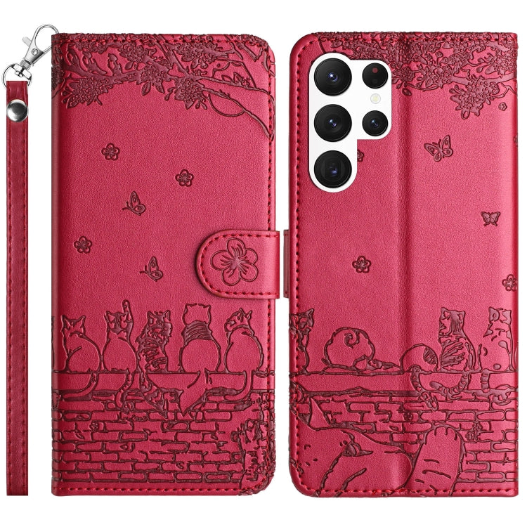 Custodia per telefono in pelle con motivo gatto in rilievo con cordino, For Samsung Galaxy S25 FE 5G, For Samsung Galaxy S25 5G, For Samsung Galaxy S25+ 5G, For Samsung Galaxy S25 Ultra 5G