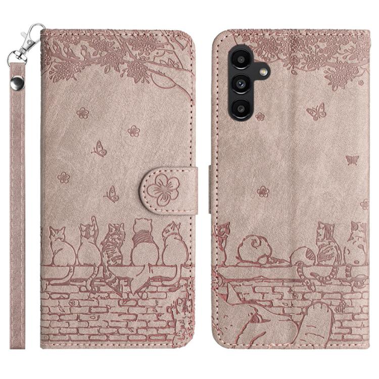 Custodia per telefono in pelle con motivo gatto in rilievo con cordino, For Samsung Galaxy S25 FE 5G, For Samsung Galaxy S25 5G, For Samsung Galaxy S25+ 5G, For Samsung Galaxy S25 Ultra 5G