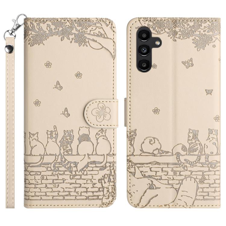 Custodia per telefono in pelle con motivo gatto in rilievo con cordino, For Samsung Galaxy S25 FE 5G, For Samsung Galaxy S25 5G, For Samsung Galaxy S25+ 5G, For Samsung Galaxy S25 Ultra 5G