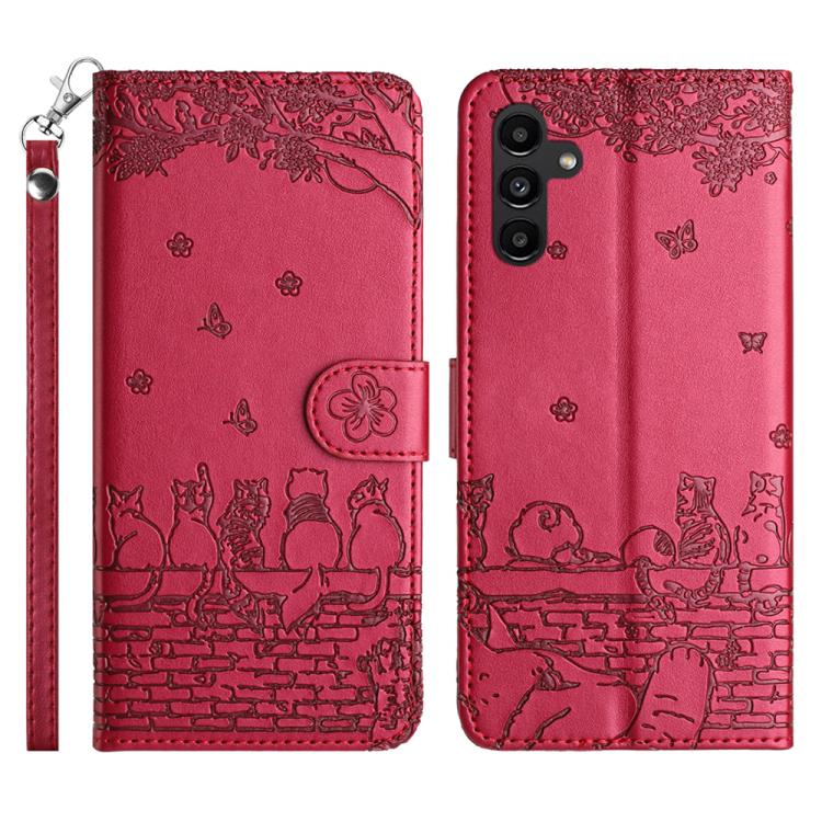 Custodia per telefono in pelle con motivo gatto in rilievo con cordino, For Samsung Galaxy S26+ 5G, For Samsung Galaxy S26 Edge 5G, For Samsung Galaxy S26 Ultra 5G, For Samsung Galaxy S26 5G