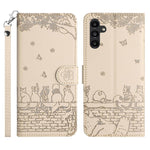 Custodia per telefono in pelle con motivo gatto in rilievo con cordino, For Samsung Galaxy S26+ 5G, For Samsung Galaxy S26 Edge 5G, For Samsung Galaxy S26 Ultra 5G, For Samsung Galaxy S26 5G