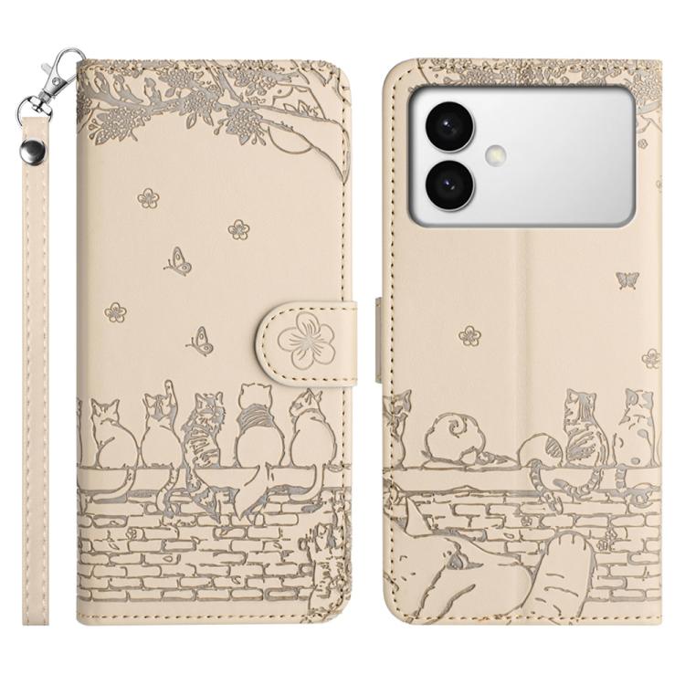 Custodia per telefono in pelle con motivo gatto in rilievo con cordino, For Samsung Galaxy S26+ 5G, For Samsung Galaxy S26 Edge 5G, For Samsung Galaxy S26 Ultra 5G, For Samsung Galaxy S26 5G