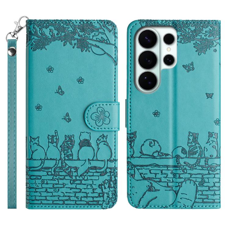 Custodia per telefono in pelle con motivo gatto in rilievo con cordino, For Samsung Galaxy S26+ 5G, For Samsung Galaxy S26 Edge 5G, For Samsung Galaxy S26 Ultra 5G, For Samsung Galaxy S26 5G