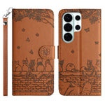 Custodia per telefono in pelle con motivo gatto in rilievo con cordino, For Samsung Galaxy S26+ 5G, For Samsung Galaxy S26 Edge 5G, For Samsung Galaxy S26 Ultra 5G, For Samsung Galaxy S26 5G