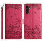Custodia per telefono in pelle con motivo gatto in rilievo con cordino, For Samsung Galaxy S26+ 5G, For Samsung Galaxy S26 Edge 5G, For Samsung Galaxy S26 Ultra 5G, For Samsung Galaxy S26 5G