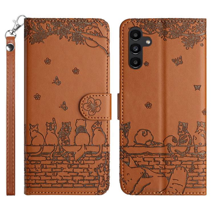 Custodia per telefono in pelle con motivo gatto in rilievo con cordino, For Samsung Galaxy S26+ 5G, For Samsung Galaxy S26 Edge 5G, For Samsung Galaxy S26 Ultra 5G, For Samsung Galaxy S26 5G