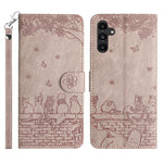 Custodia per telefono in pelle con motivo gatto in rilievo con cordino, For Samsung Galaxy S26+ 5G, For Samsung Galaxy S26 Edge 5G, For Samsung Galaxy S26 Ultra 5G, For Samsung Galaxy S26 5G