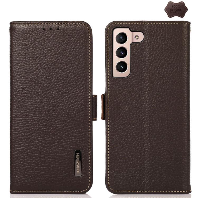 Custodia per telefono in vera pelle Litchi magnetica laterale KHAZNEH RFID, For Galaxy S26 FE 5G, For Samsung Galaxy S26+ 5G, For Samsung Galaxy S26 Edge 5G, For Samsung Galaxy S26 Ultra 5G, For Samsung Galaxy S26 5G, For Samsung Galaxy S25 FE 5G
