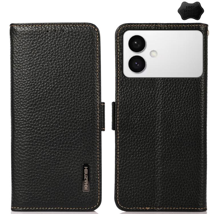 Custodia per telefono in vera pelle Litchi magnetica laterale KHAZNEH RFID, For Galaxy S26 FE 5G, For Samsung Galaxy S26+ 5G, For Samsung Galaxy S26 Edge 5G, For Samsung Galaxy S26 Ultra 5G, For Samsung Galaxy S26 5G, For Samsung Galaxy S25 FE 5G