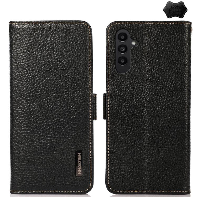 Custodia per telefono in vera pelle Litchi magnetica laterale KHAZNEH RFID, For Galaxy S26 FE 5G, For Samsung Galaxy S26+ 5G, For Samsung Galaxy S26 Edge 5G, For Samsung Galaxy S26 Ultra 5G, For Samsung Galaxy S26 5G, For Samsung Galaxy S25 FE 5G