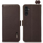 Custodia per telefono in vera pelle Litchi magnetica laterale KHAZNEH RFID, For Galaxy S26 FE 5G, For Samsung Galaxy S26+ 5G, For Samsung Galaxy S26 Edge 5G, For Samsung Galaxy S26 Ultra 5G, For Samsung Galaxy S26 5G, For Samsung Galaxy S25 FE 5G