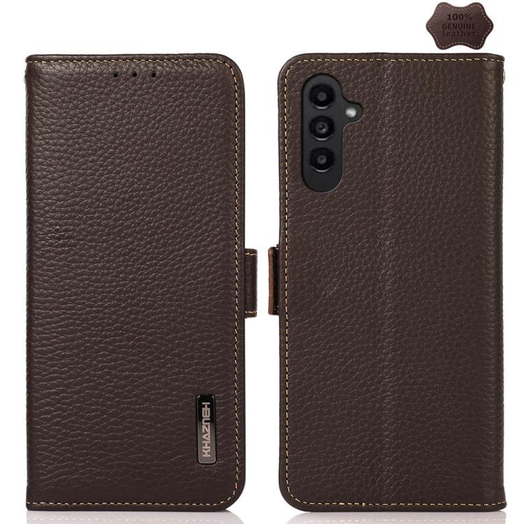 Custodia per telefono in vera pelle Litchi magnetica laterale KHAZNEH RFID, For Galaxy S26 FE 5G, For Samsung Galaxy S26+ 5G, For Samsung Galaxy S26 Edge 5G, For Samsung Galaxy S26 Ultra 5G, For Samsung Galaxy S26 5G, For Samsung Galaxy S25 FE 5G