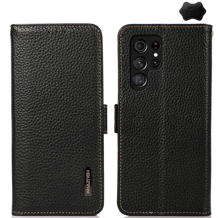 Custodia per telefono in vera pelle Litchi magnetica laterale KHAZNEH RFID, For Galaxy S26 FE 5G, For Samsung Galaxy S26+ 5G, For Samsung Galaxy S26 Edge 5G, For Samsung Galaxy S26 Ultra 5G, For Samsung Galaxy S26 5G, For Samsung Galaxy S25 FE 5G