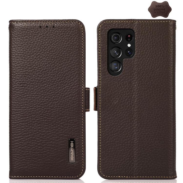 Custodia per telefono in vera pelle Litchi magnetica laterale KHAZNEH RFID, For Galaxy S26 FE 5G, For Samsung Galaxy S26+ 5G, For Samsung Galaxy S26 Edge 5G, For Samsung Galaxy S26 Ultra 5G, For Samsung Galaxy S26 5G, For Samsung Galaxy S25 FE 5G