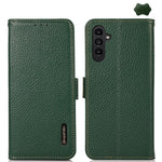 Custodia per telefono in vera pelle Litchi magnetica laterale KHAZNEH RFID, For Galaxy S26 FE 5G, For Samsung Galaxy S26+ 5G, For Samsung Galaxy S26 Edge 5G, For Samsung Galaxy S26 Ultra 5G, For Samsung Galaxy S26 5G, For Samsung Galaxy S25 FE 5G