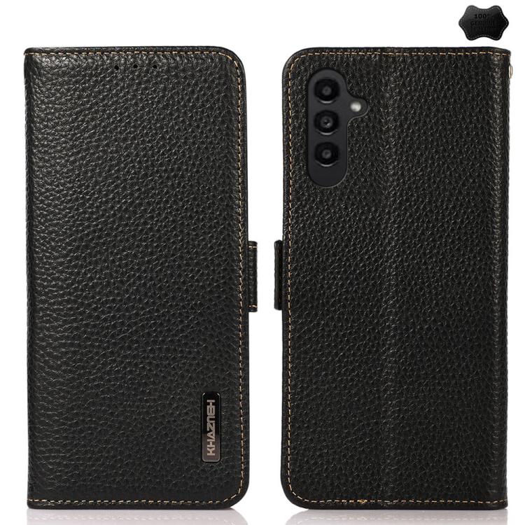 Custodia per telefono in vera pelle Litchi magnetica laterale KHAZNEH RFID, For Galaxy S26 FE 5G, For Samsung Galaxy S26+ 5G, For Samsung Galaxy S26 Edge 5G, For Samsung Galaxy S26 Ultra 5G, For Samsung Galaxy S26 5G, For Samsung Galaxy S25 FE 5G
