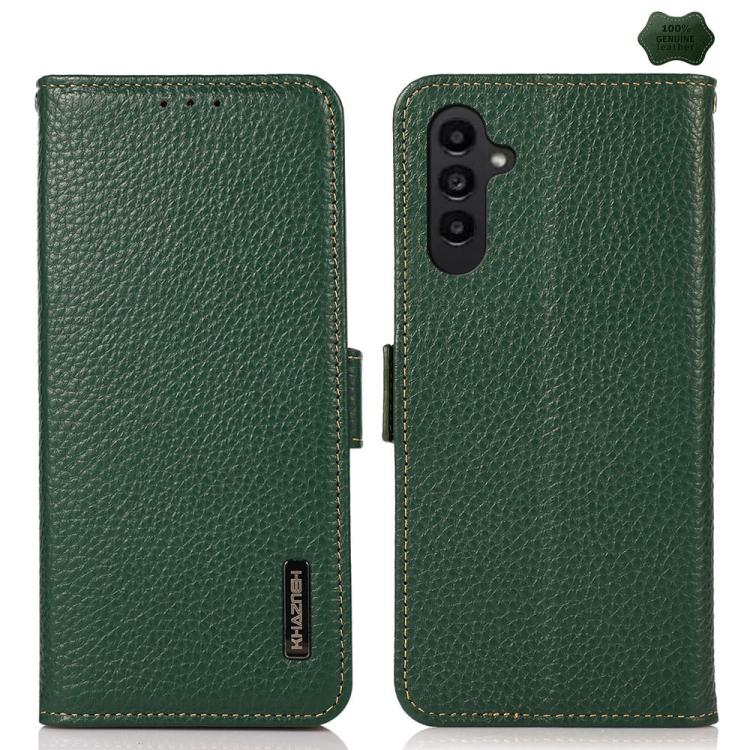 Custodia per telefono in vera pelle Litchi magnetica laterale KHAZNEH RFID, For Galaxy S26 FE 5G, For Samsung Galaxy S26+ 5G, For Samsung Galaxy S26 Edge 5G, For Samsung Galaxy S26 Ultra 5G, For Samsung Galaxy S26 5G, For Samsung Galaxy S25 FE 5G
