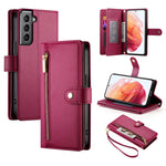 Custodia per cellulare in pelle con nove scomparti per carte e cerniera, For Samsung Galaxy S22+ 5G, For Samsung Galaxy S22 5G, For Samsung Galaxy S21 FE 5G, For Samsung Galaxy S21 5G