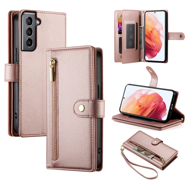 Custodia per cellulare in pelle con nove scomparti per carte e cerniera, For Samsung Galaxy S22+ 5G, For Samsung Galaxy S22 5G, For Samsung Galaxy S21 FE 5G, For Samsung Galaxy S21 5G